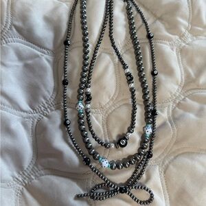 Silver and Black Beaded Necklace magic 8 ball / dice